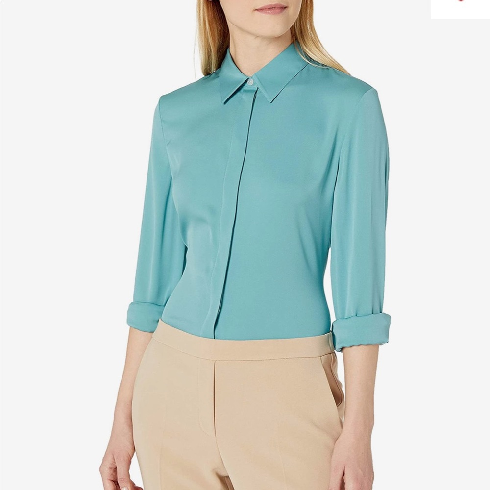 BN Theory Stretch Silk Classic Fitted Shirt Sea Green